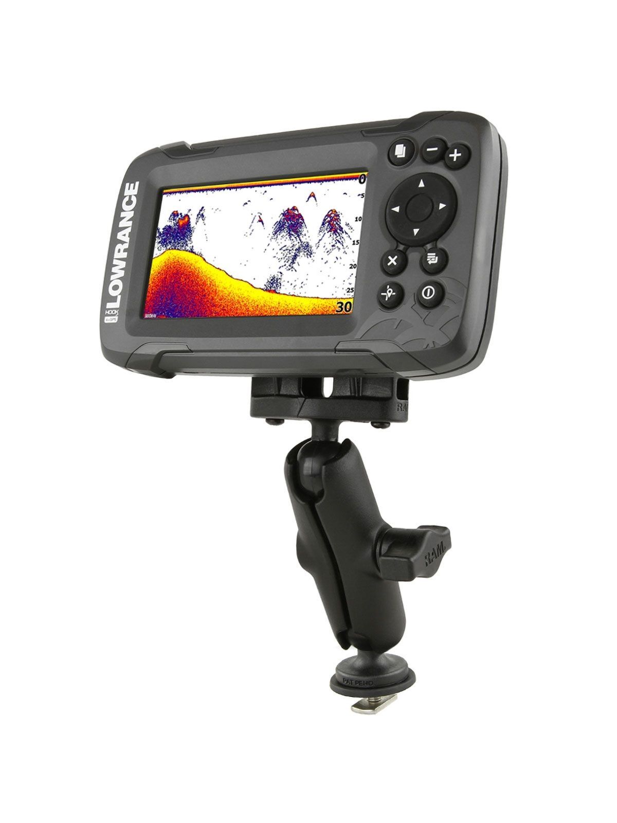 RAM Mounts Marine Set für Lowrance Hook² -  mitterler Verbindungsarm, Kugel-Adapter für Lowrance Hook², B-Kugel (1 Zoll), Basis mit T-Slot
