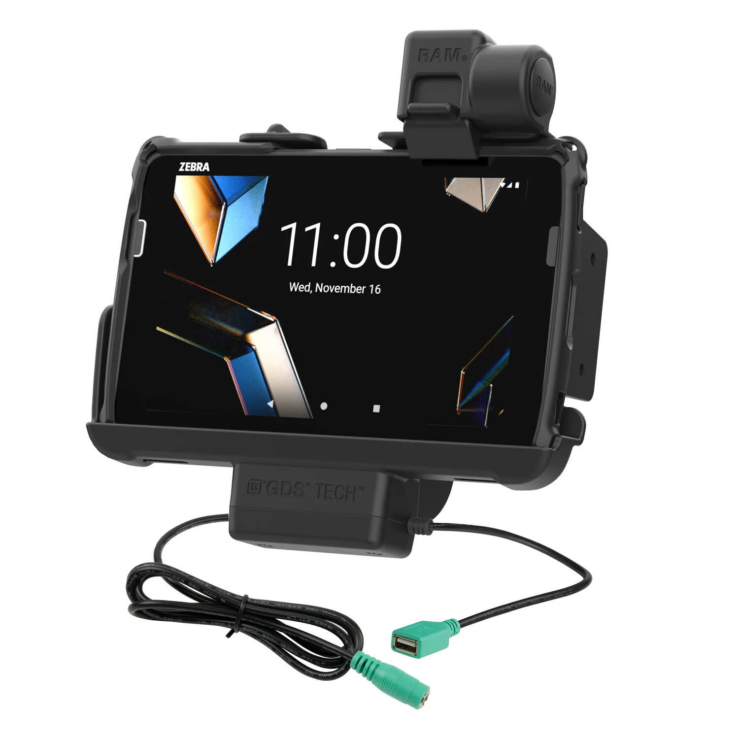 RAM Mounts Form-Fit Halteschale (Schnappverschluss) für Zebra ET40 & ET45 (8“) Tablets - In Rugged Boot - 5.5mm DC & USB-A-Anschluss