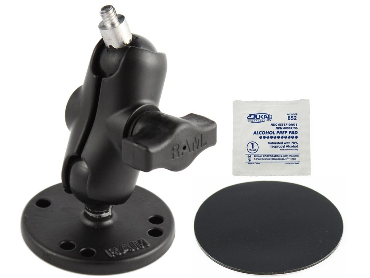 RAM Mounts Aufbau-Set für Kameras - B-Kugel (1 Zoll) - Basiskugel mit 1/4“-20 Gewinde - Kurzer Verbindungsarm (ca. 61,46 mm) - Runde Basisplatte (AMPS) - Klebeplatte