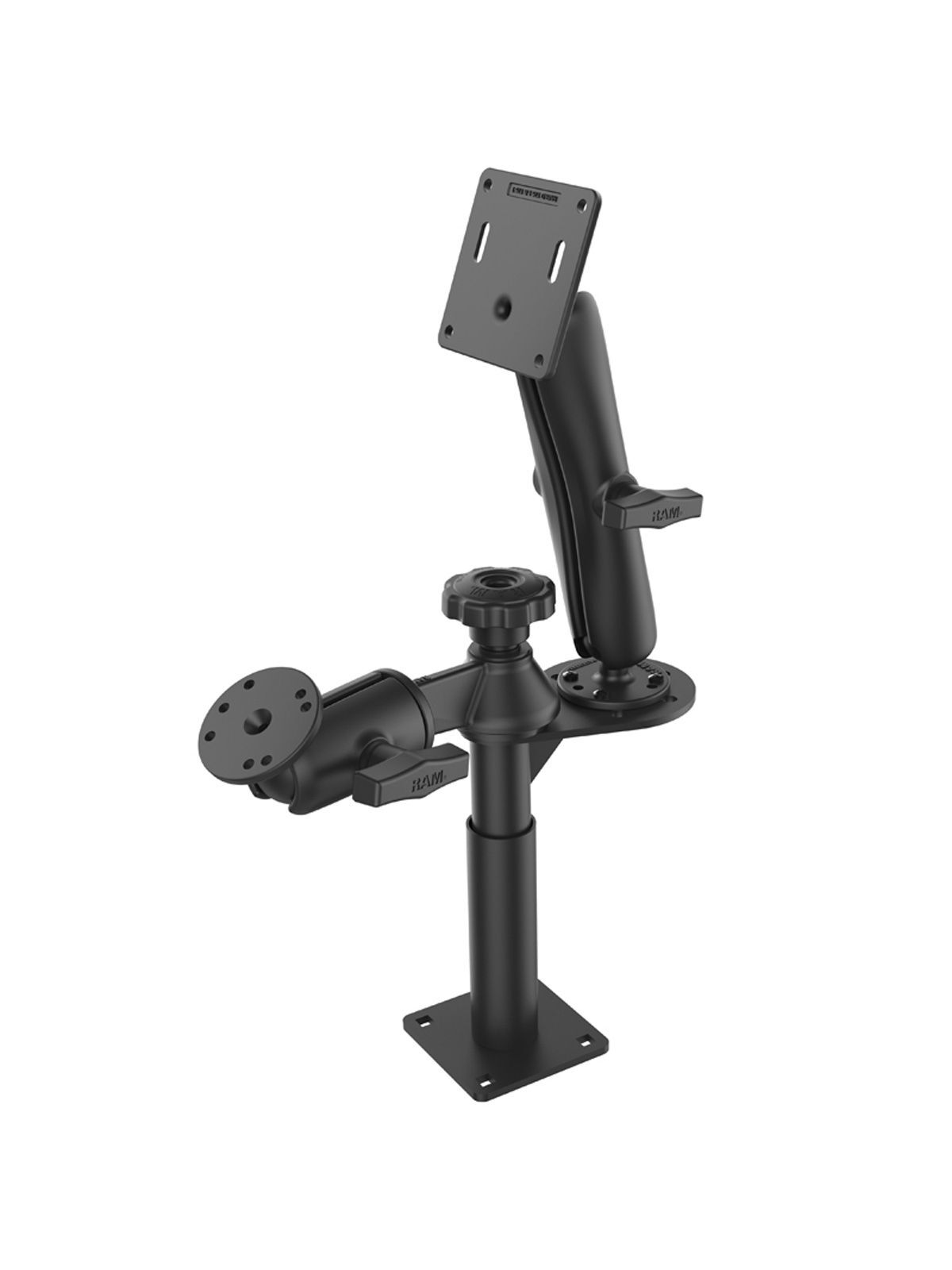 RAM Mounts Tele-Pole Standfuss (5 Zoll) mit Schwenkarm - C-Kugel (1,5 Zoll), AMPS-Anbindung, VESA 75x75 mm