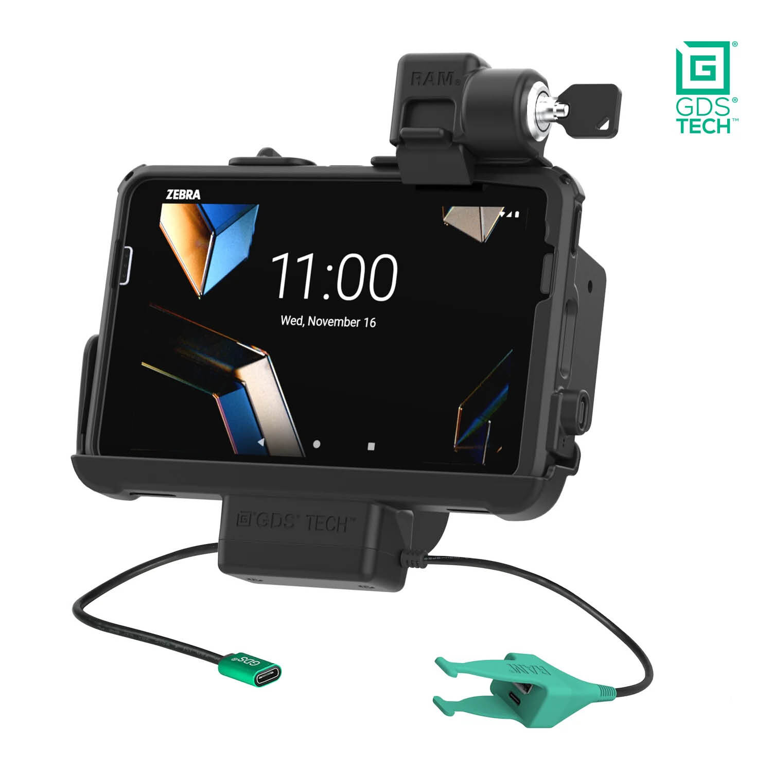 RAM Mounts GDS Halteschale (Schnappverschluss) für Zebra ET40 & ET45 (8“) Tablets in IntelliSkin Schutzhülle - USB-C & USB-A/RJ45-Anschluss