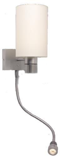 LED-Wandleuchte NOVA-LYNN 25°, chrom-matt, Schirm weiß, 10-30V DC, mit Dimmer dimmbar, warmweiß