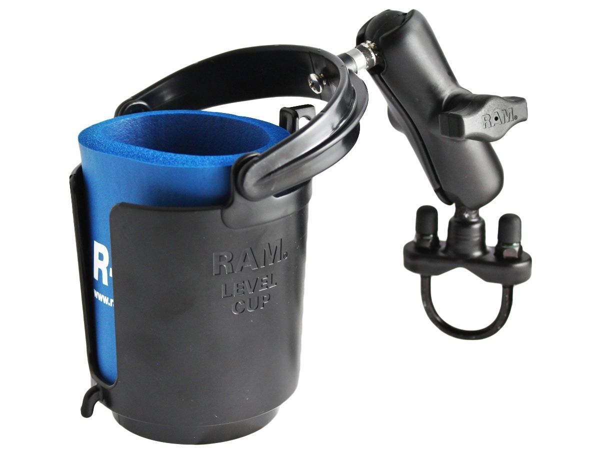 RAM Mounts Rohrhalterung mit Getränkehalter - mit Klemmschelle, B-Kugel (1 Zoll), im Polybeutel