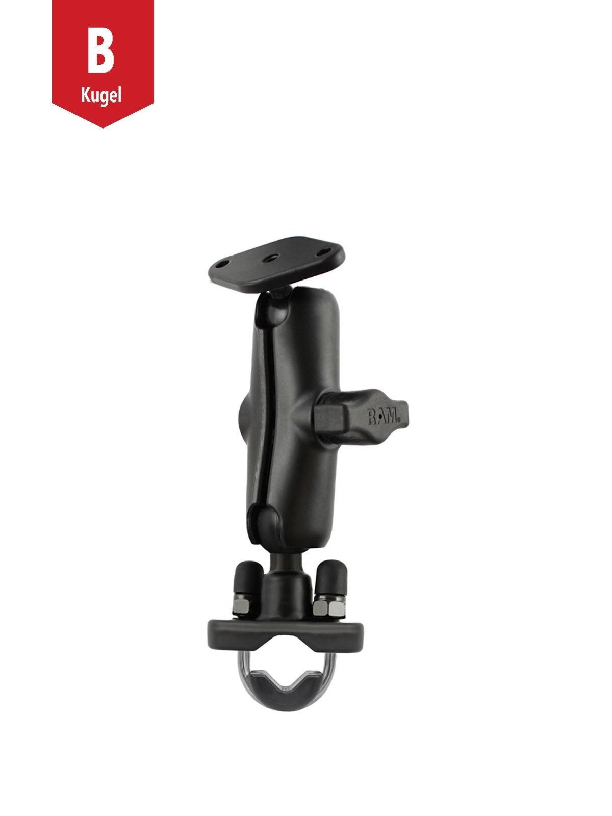 RAM Mounts Lenker- & Rundrohr-Set - B-Kugel (1 Zoll) - 1x Diamond (Trapez) Basisplatte (AMPS) - Mittlerer Verbindungsarm (ca. 94,74 mm) - 1x U-Bügel Klemmbasis Edelstahl (Klemmbereich 12,7 - 25,4 mm)
