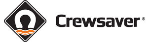 Das offizielle Markenlogo von Crewsaver mit schwarzem Rautensymbol und weißem Schriftzug auf weißem Hintergrund.