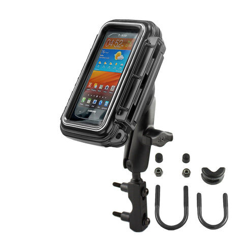 RAM Mounts Motorrad-Halterung mit mittlerer Aqua Box - Basisbefestigung für Lenker/Bremse/Kupplung, mittlerer Verbindungsarm, B-Kugel (1 Zoll), im Pol