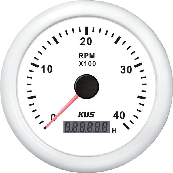 KUS Drehzahlmesser mit Betriebsstundenzähler f.Benzinmotoren 0-4000U/min 1-10p 12/24V D=85mm weiß