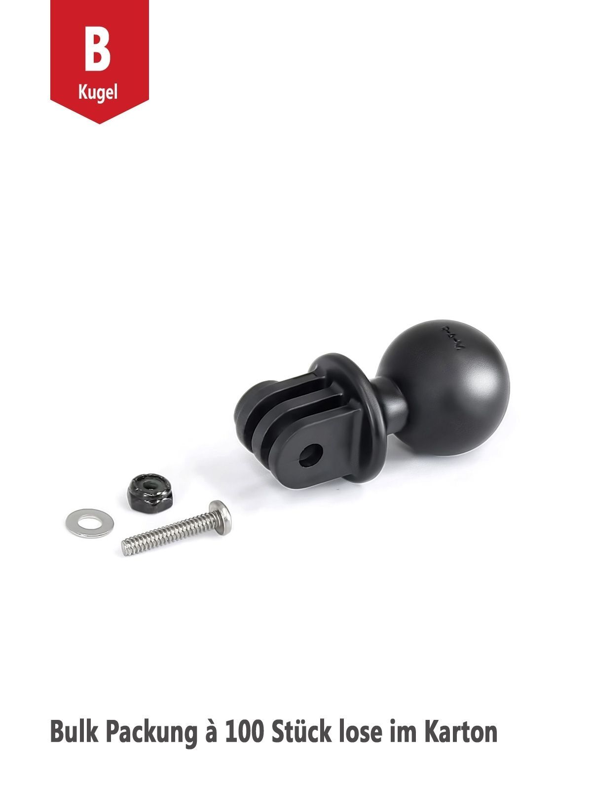 RAM Mounts GoPro Kamera-Adapter - Verbundstoff, B-Kugel (1 Zoll), Schraubet-Set, Bulk Packung à 100 Stück (lose im Karton)