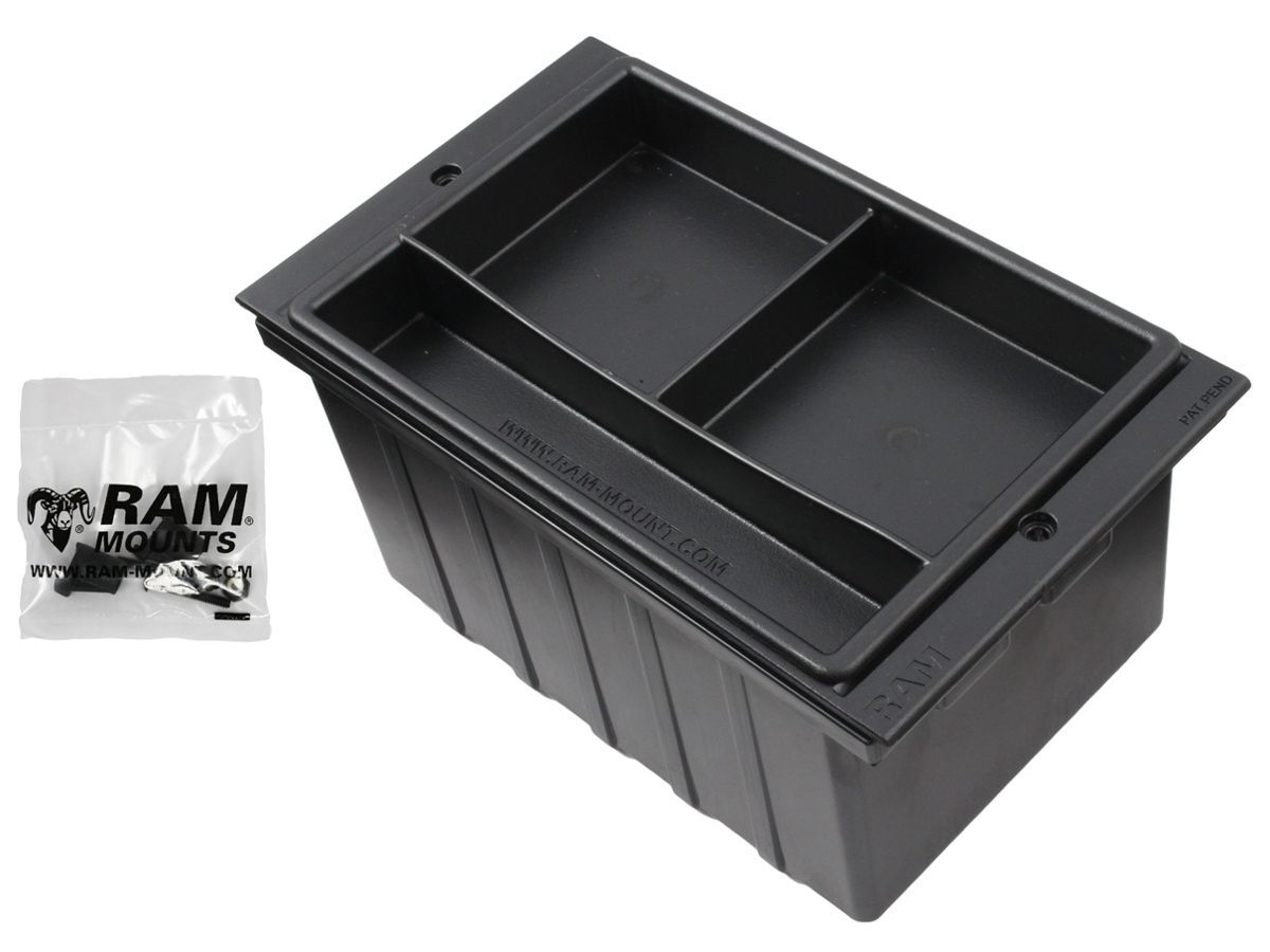 RAM Mounts Ablageschale für Tough-Box Fahrzeugkonsolen - pulverbeschichtetes Aluminium, mit Kasten, 127 mm breit
