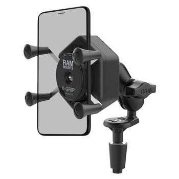 RAM Mounts X-Grip Motorrad-Halterung für Smartphones bis 82,6 mm Breite mit Vibe-Safe Adapter - B-Kugel (1 Zoll), Lenkerkopf-Basis, kurzer Verbindungsarm