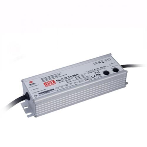 LED-Trafo MeanWell HLG-80H-24A, 60W, 90-305Vac, 47-63 Hz, 24Vdc, 195,6x61,5x38,8mm, IP65