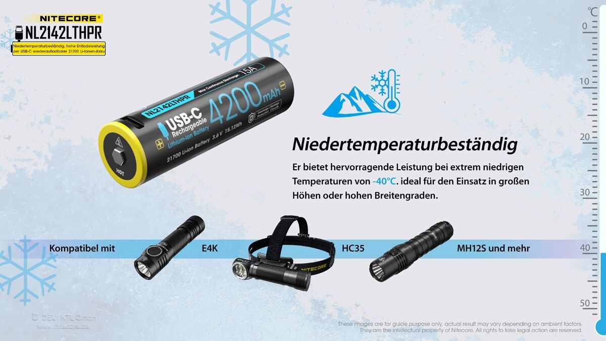 Nitecore Li-Ion Akku Typ 21700 - 4200mAh LTHPR, Low Temperature, USB ladbar