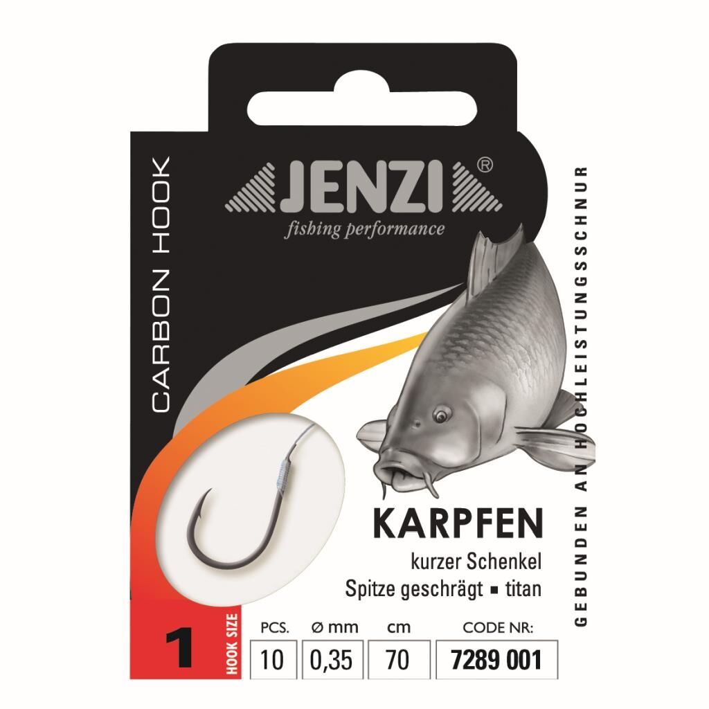 Jenzi Zielfisch-Haken, Karpfenhaken, Gebunden, Größe 1, 0,35 mm, 70 cm