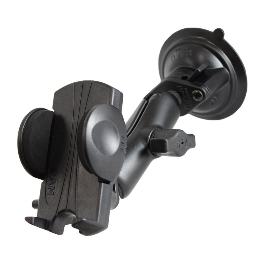 RAM Mounts Universal Saugfuss-Halterung für elektronische Geräte - mittlerer Verbindungsarm, 2x Diamond-Basisplatte (Trapez), Halteschale, B-Kugel (1