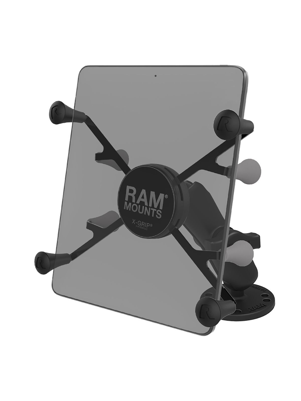 RAM Mounts X-Grip Aufbauhalterung für 7-8 Zoll Tablets - Mittlerer Verbindungsarm - Runde Basisplatte (AMPS) - B-Kugel (1 Zoll)
