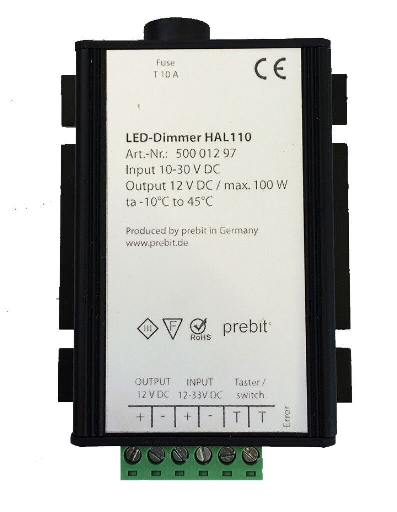 Dimmermodul HAL110, DC 10-30V, max. 100 W, für LED-Streifen, inkl. Konstant-Spannung 12V