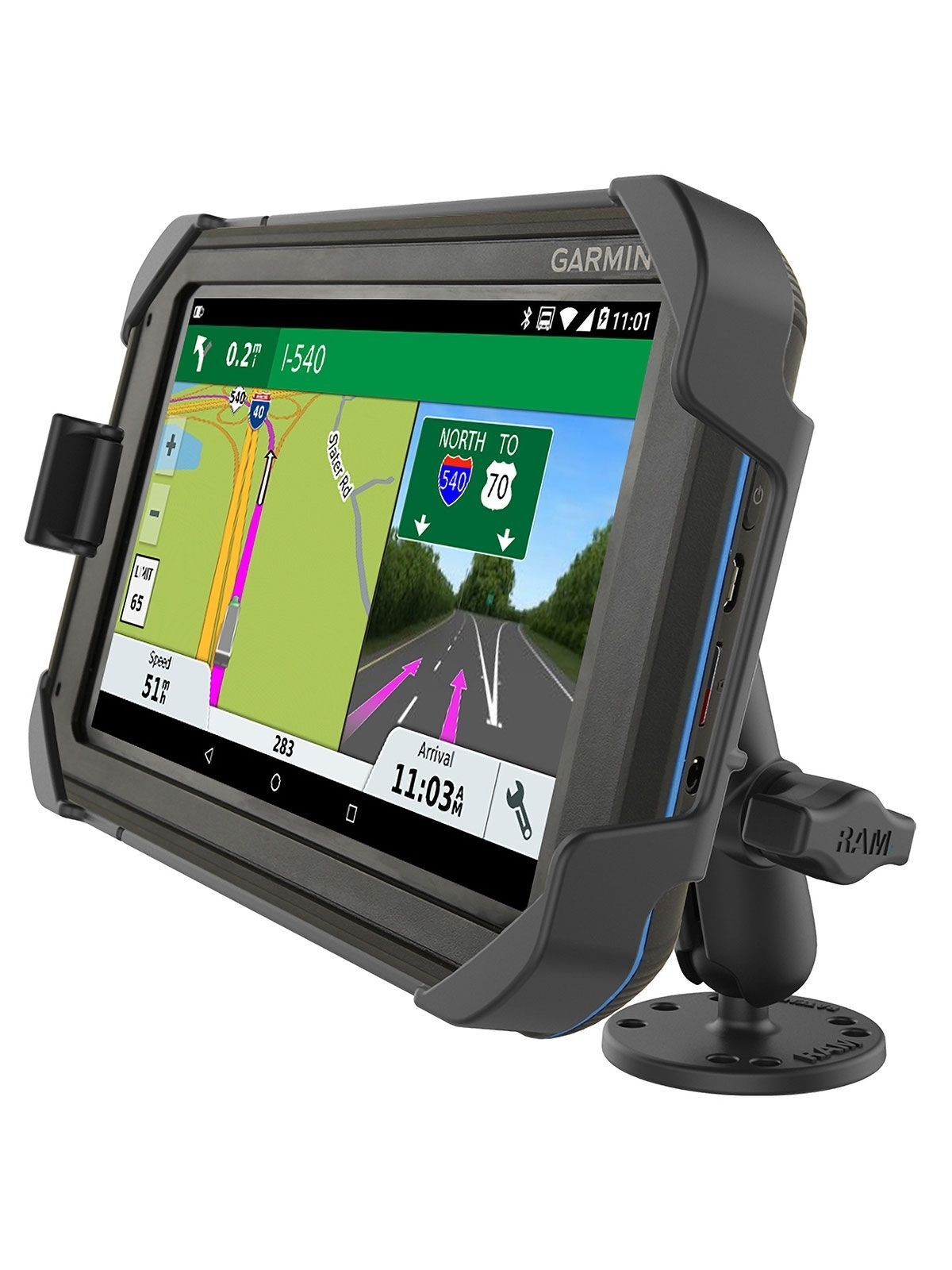 RAM Mounts Fahrzeug Aufbau-Halterung für Garmin Fleet 770, 780 & 790 - B-Kugel (1 Zoll) - Runde Basisplatte (AMPS) - Mittlerer Verbindungsarm (ca. 94,74 mm) - Diamond (Trapez) Basisplatte