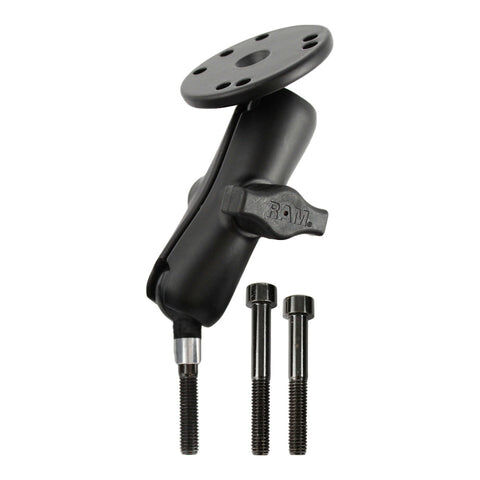 RAM Mounts Motorrad-Set - B-Kugel (1 Zoll), Lenkerkopfkugel (M8 Schrauben), mittlerer Verbindungsarm, runde Basisplatte (AMPS)