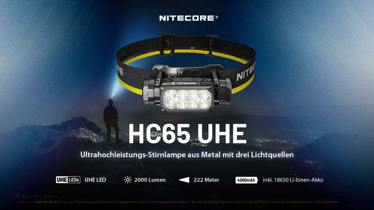 Nitecore HC65 UHE grau - 2000 Lumen - 3 Lichtquellen