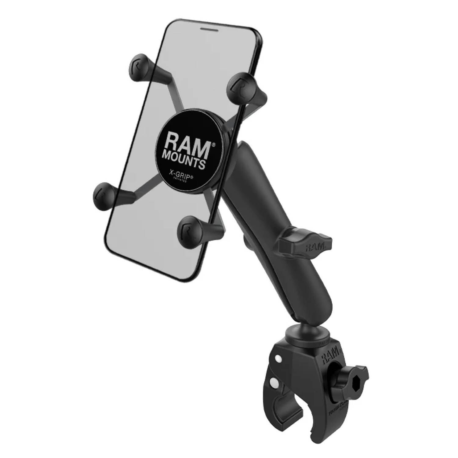 RAM Mounts X-Grip Klemm-Halterung für Smartphones - Bis 82,55 mm Breite - Langer Verbindungsarm - Tough-Claw Klein (Durchmesser 15,87 mm bis 28,95 mm) - B-Kugel (1 Zoll)