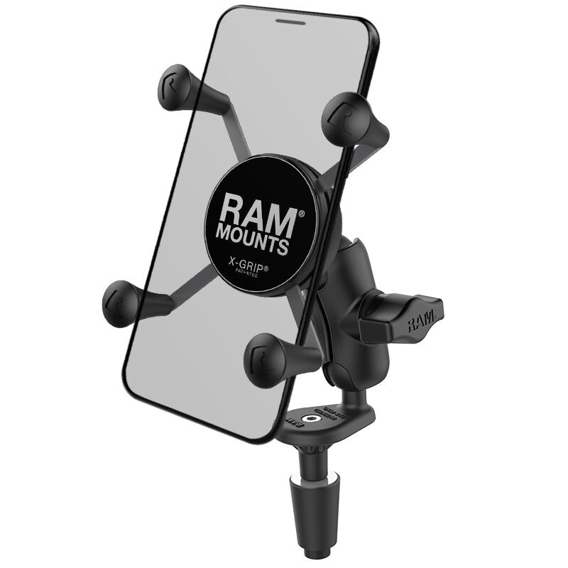 RAM Mounts X-Grip Motorrad-Halterung für Smartphones - Bis 82,55 mm Breite - Kurzer Verbindungsarm - Lenkerkopf-Adapter (Durchmesser 12 mm bis 38 mm) - B-Kugel (1 Zoll) - Schrauben-Set