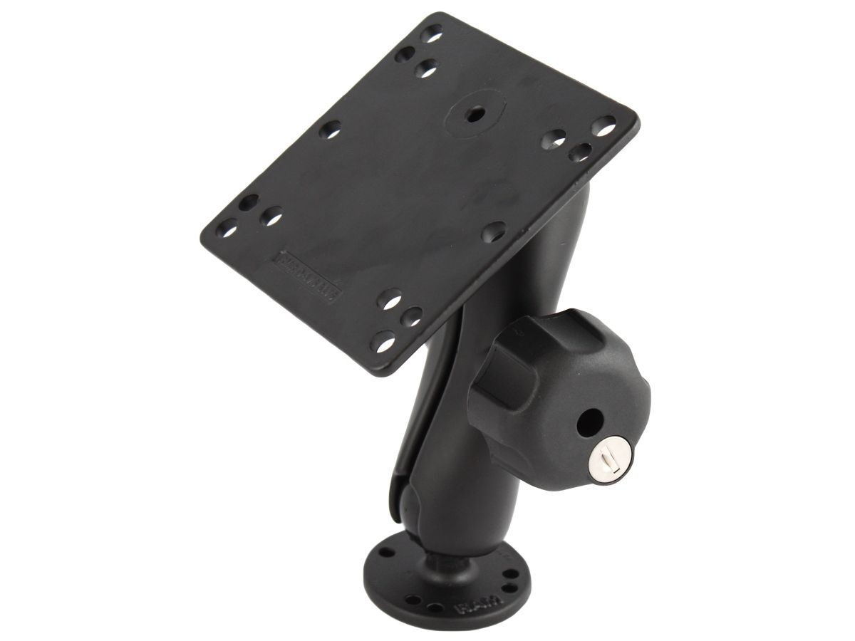 RAM Mounts Aufbau-Set (verschließbar) - runde Basisplatte (AMPS), mittlerer Verbindungsarm (mit Sicherungsschloß), VESA-Platte (75x75 u. 100x100 mm Lo