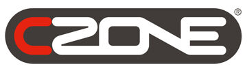 Das Markenlogo von CZone mit rotem und weißem Schriftzug auf schwarzem Grund.