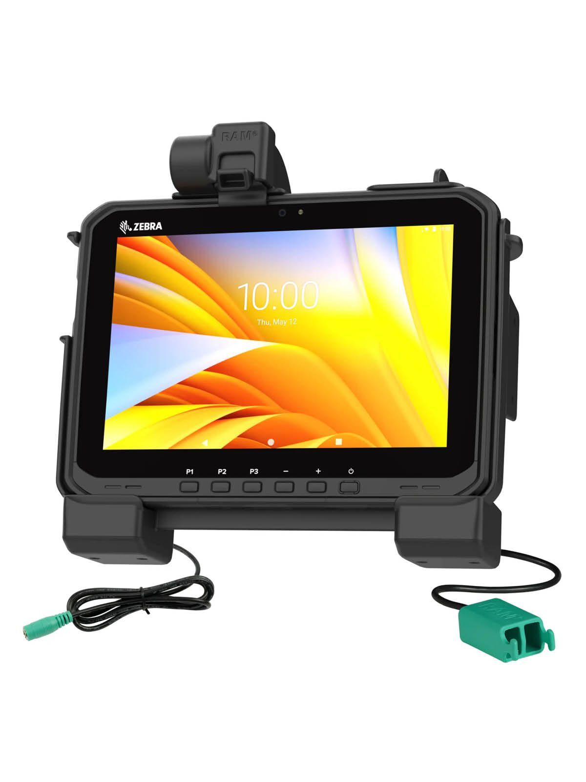 RAM Mounts Form-Fit Halteschale (Schnappverschluss) für Zebra ET60 & ET65 Tablets - mit & ohne Tastatur - 5.5mm DC & Dual USB-A-Anschluss