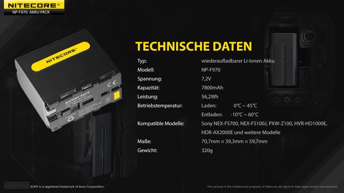 Nitecore Camcorder Akku NP970 - Sony