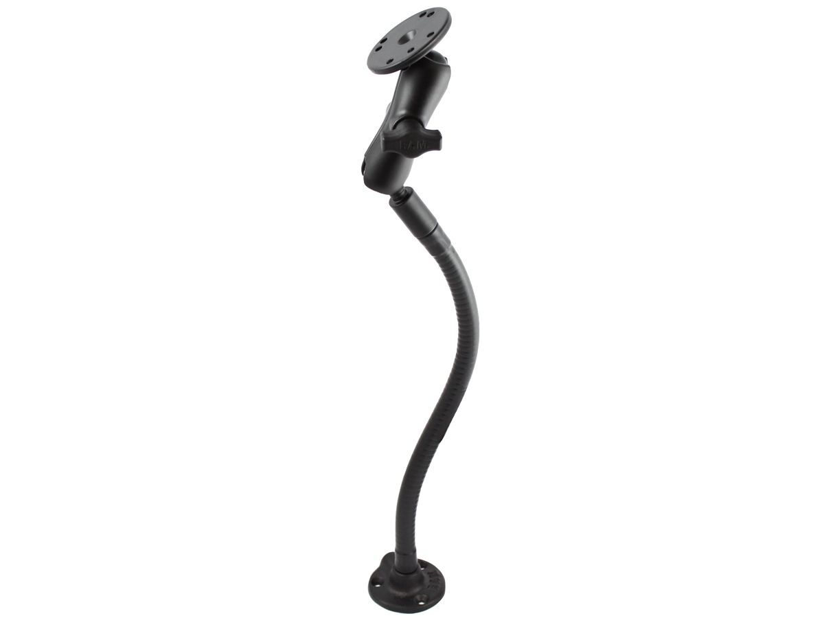 RAM Mounts Standfuss mit flexiblem Arm und AMPS-Anbindung für C-Map Geräte - flexibler Stab (ca. 300 mm), mittlerer Verbindungsarm, runde Basisplatte,