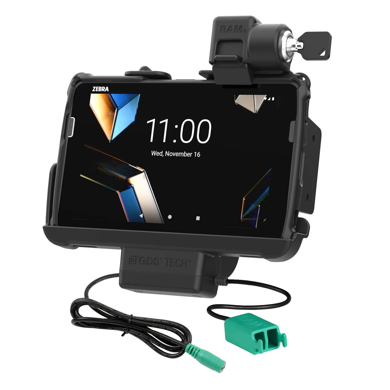 RAM Mounts Form-Fit Halteschale (Schlüsselverriegelung) für Zebra ET40 & ET45 (8“) Tablets - In Rugged Boot - 5.5mm DC & Dual USB-A-Anschluss