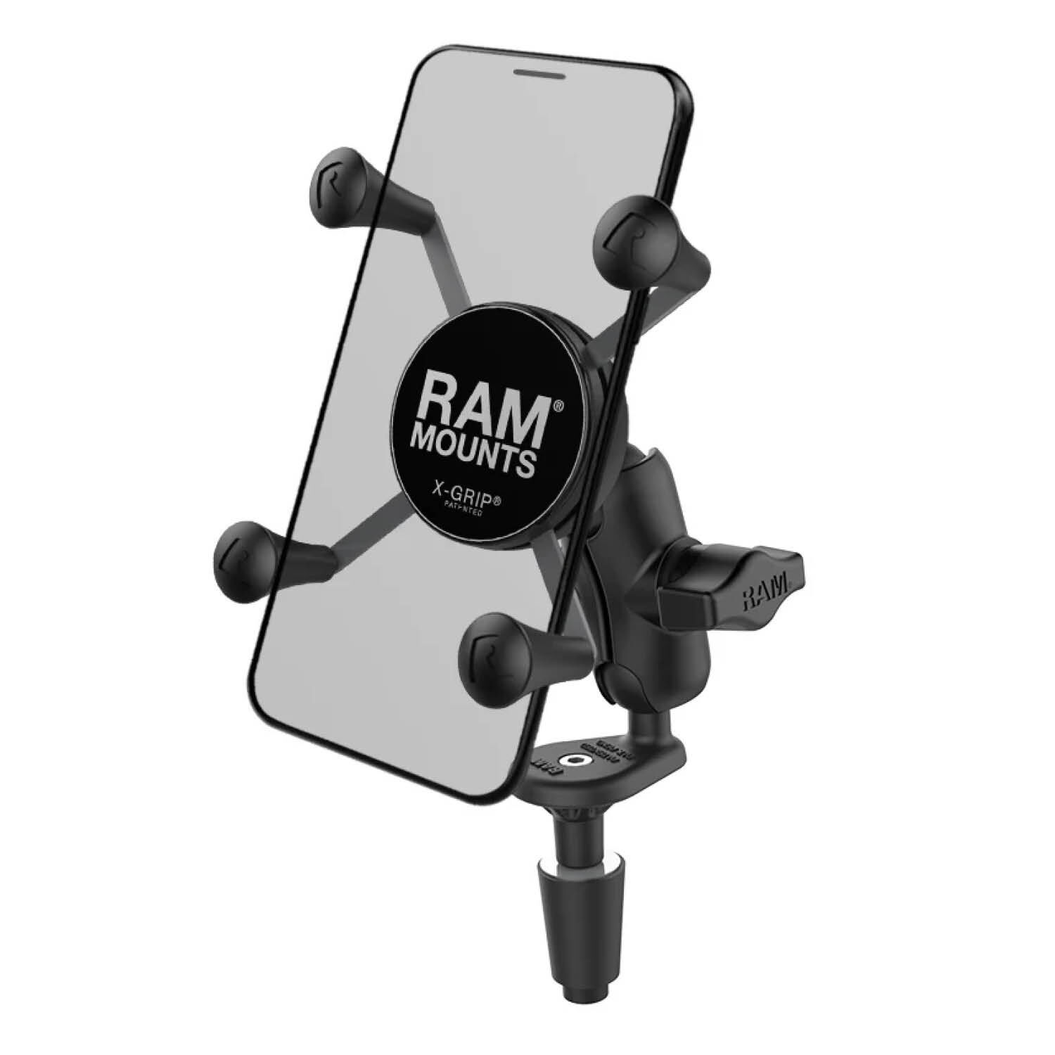 RAM Mounts X-Grip Motorrad-Halterung für Smartphones - Bis 82,55 mm Breite - Kurzer Verbindungsarm - Lenkerkopf-Adapter (Durchmesser 12 mm bis 38 mm) - B-Kugel (1 Zoll) - Schrauben-Set