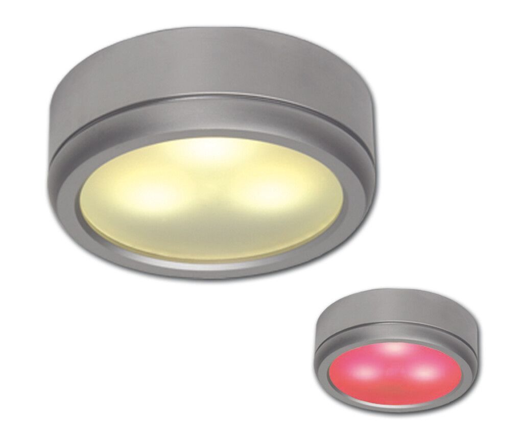 LED-Anbauleuchte D1-3 Slave, chrom-matt, rot/warmweiß, 10-30V DC, max. 3 W