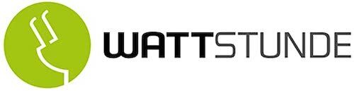 Das Markenlogo von Wattstunde mit einem grünen Kreis und stilisiertem Stecker sowie dem schwarzen Schriftzug