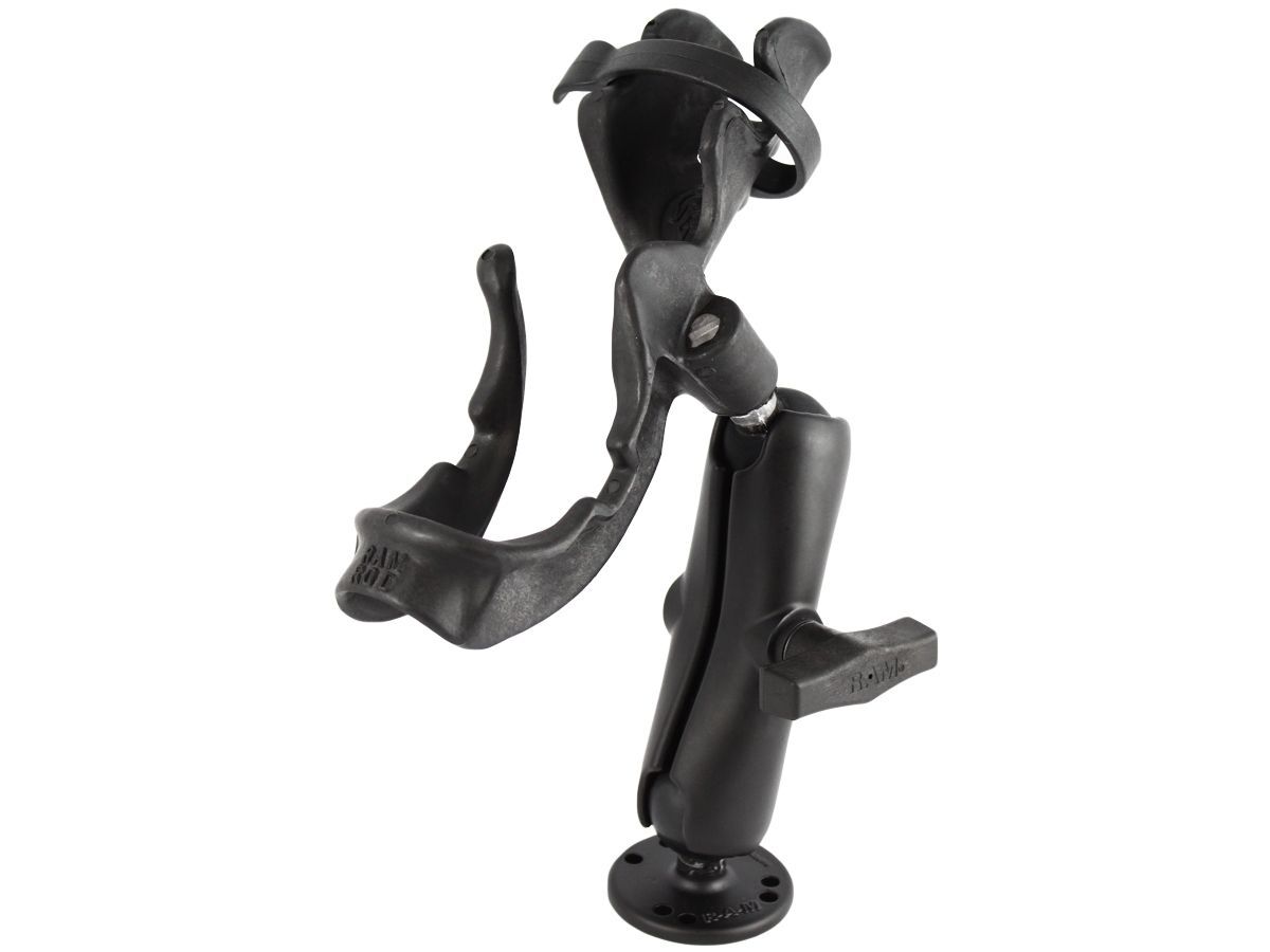 RAM Mounts Rod 2000 Angelrutenhalterung - runde Basisplatte (AMPS), mittlerer Verbindungsarm, Kugel mit Ratchet-System, Angelrutenhalter, C-Kugel (1,5