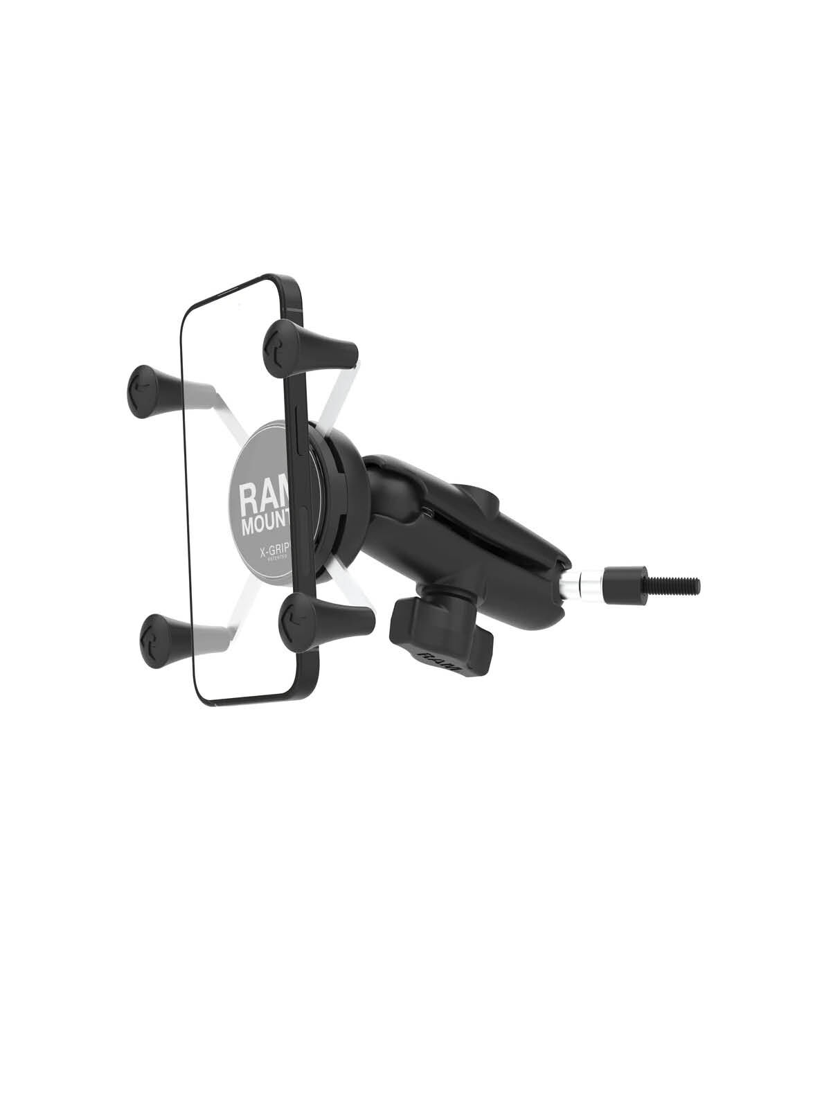 RAM Mounts X-Grip Universalhalterung für Smartphones - Bis 82,55 mm Breite - Kurzer Verbindungsarm - Kugelbasis mit M6 x 60 mm Gewinde - B-Kugel (1 Zoll)