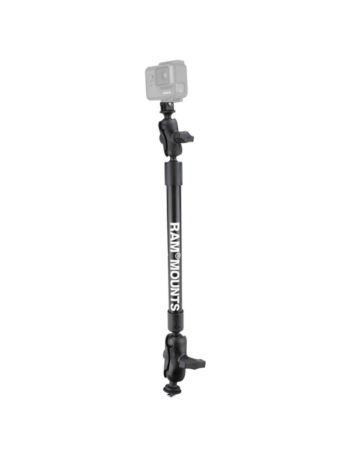 RAM Mounts GoPro-Set für Tough-Track Schienen - Set mit T-Slot, 12 Zoll Kunststoff-Stab, 2 kurze Verbindungsarme, GoPro-Adapter, C-Kugel (1,5 Zoll)
