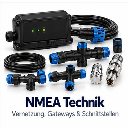 NMEA Technik Ausrüstung mit Gateway, Kabeln, Steckern und Adaptern für die Bootselektronik
