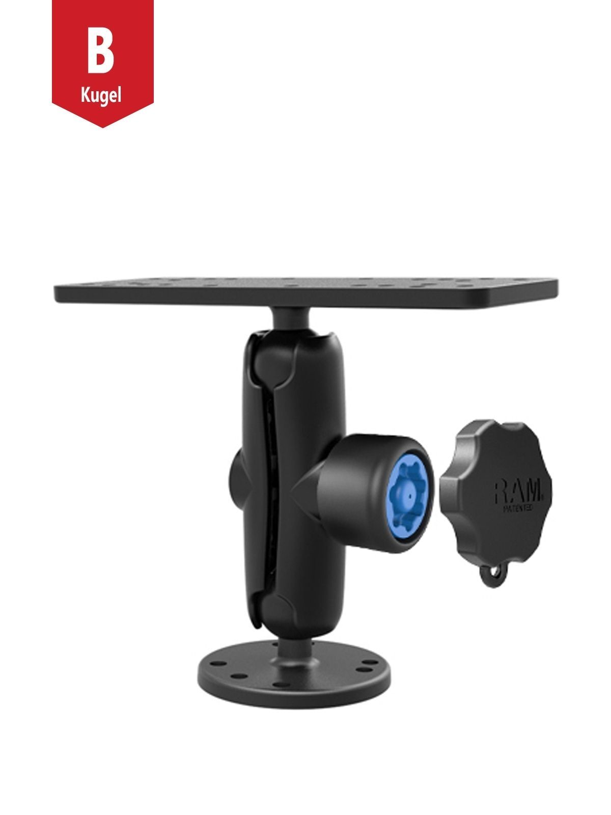 RAM Mounts Aufbau-Set mit Pin-Lock Sicherung - B-Kugel (1 Zoll), runde Basisplatte (AMPS), mittlerer Verbindungsarm mit Pin-Lock Sicherung, Pin-Lock A