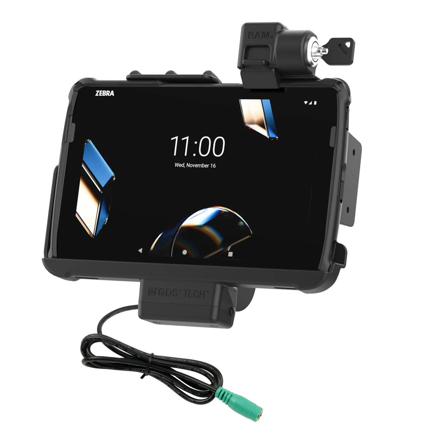 RAM Mounts Form-Fit Halteschale (Schlüsselverriegelung) für Zebra ET40 & ET45 (10“) Tablets - In Rugged Boot - 5.5mm DC-Anschluss