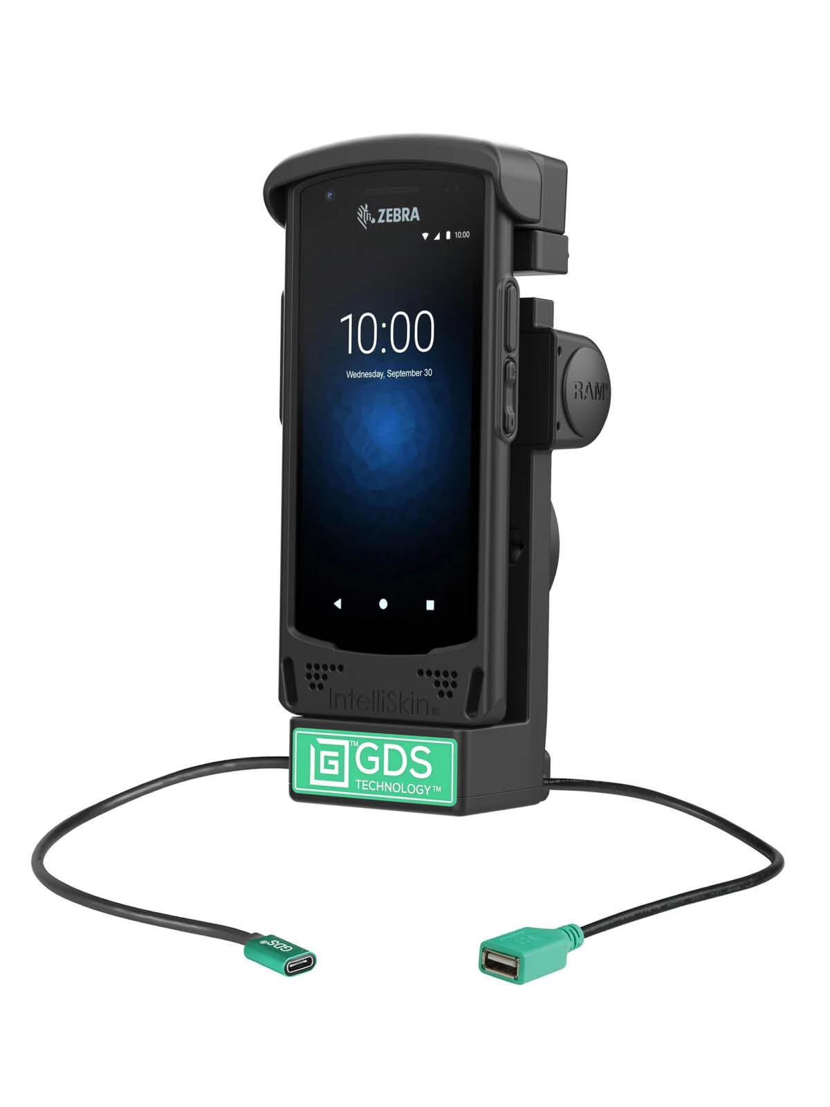 RAM Mounts GDS Halteschale für Zebra EC50 & EC55 in IntelliSkin Schutzhülle - USB-C & USB-A-Anschluss