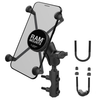 RAM Mounts X-Grip Motorrad-Halterung für Smartphones - Bis 114,3 mm Breite - Kurzer Verbindungsarm - Basisbefestigung (Lenker/Bremse/Kupplung/Rohre - 12,7 mm - 31,75 mm Durchmesser) - B-Kugel (1 Zoll) - Schrauben-Set