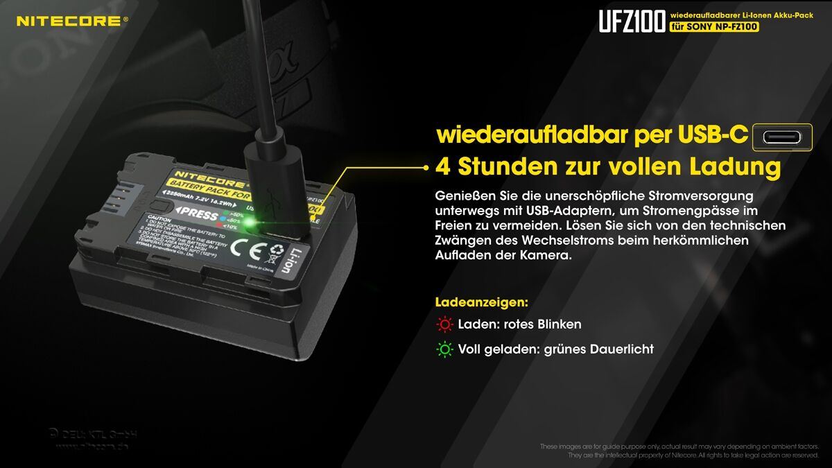 Nitecore UFZ100 - 2250mAh, USB-C Ladeport