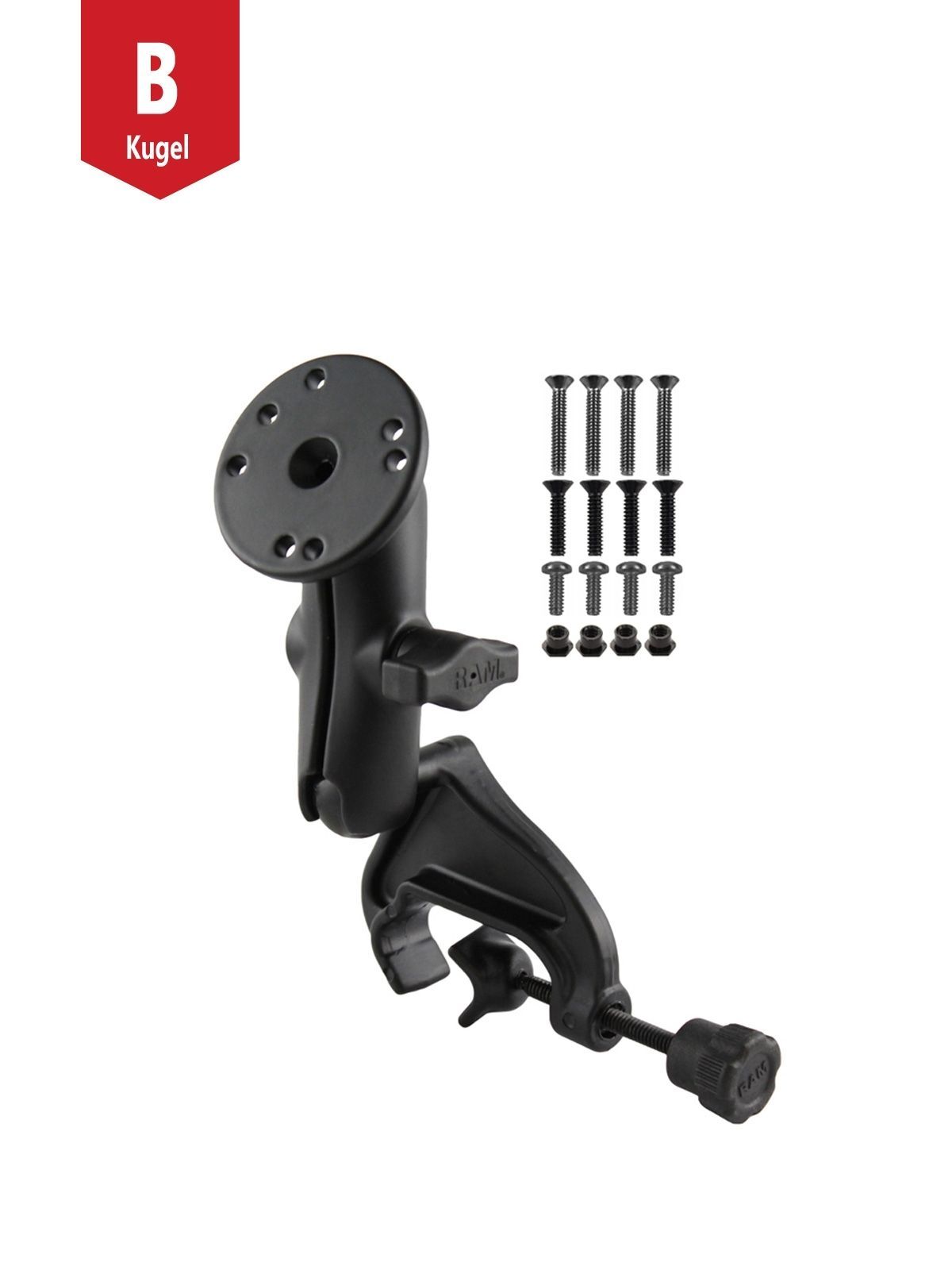 RAM Mounts Luftfahrt-Set - B-Kugel (1 Zoll), Steuerhornklammer, mittlerer Verbindungsarm, runde Basisplatte (AMPS), Schrauben-Set