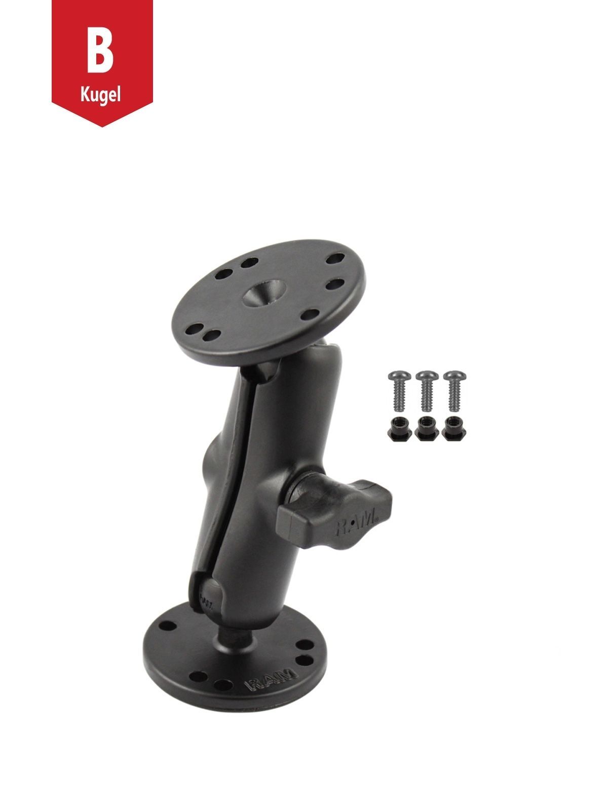 RAM Mounts Marine Aufbau-Set für Garmin GPSMAP & Fishfinder - B-Kugel (1 Zoll) - 2x Runde Basisplatten (AMPS) - Mittlerer Verbindungsarm (ca. 94,74 mm) - Schrauben-Set