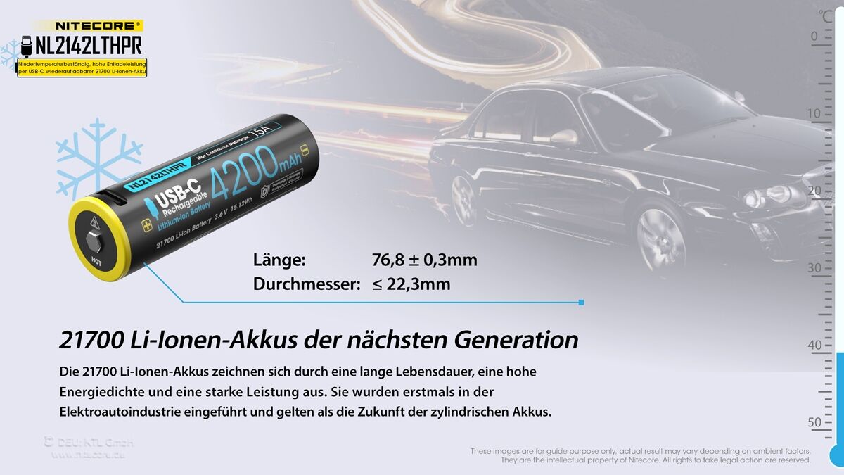 Nitecore Li-Ion Akku Typ 21700 - 4200mAh LTHPR, Low Temperature, USB ladbar