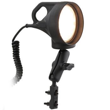 RAM Mounts Spotlight mit Motorradhalterung - mit Basisbefestigung für Lenker/Bremse/Kupplung, mittlerer Verbindungsarm, B-Kugel (1 Zoll), gewendeltes