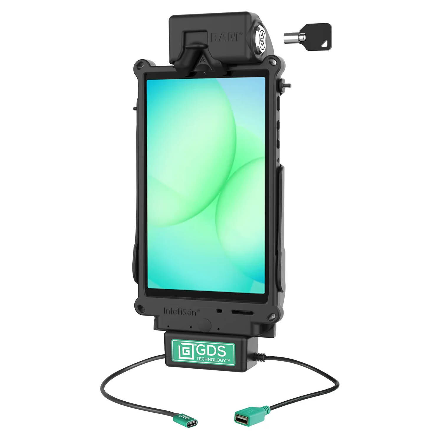 RAM Mounts GDS Tough-Dock Halteschale (Schlüsselverriegelung) für Samsung Tab A7 Lite (8.7“) & A9 - in IntelliSkin Next Gen Schutzhülle - USB-C & USB-A-Anschluss
