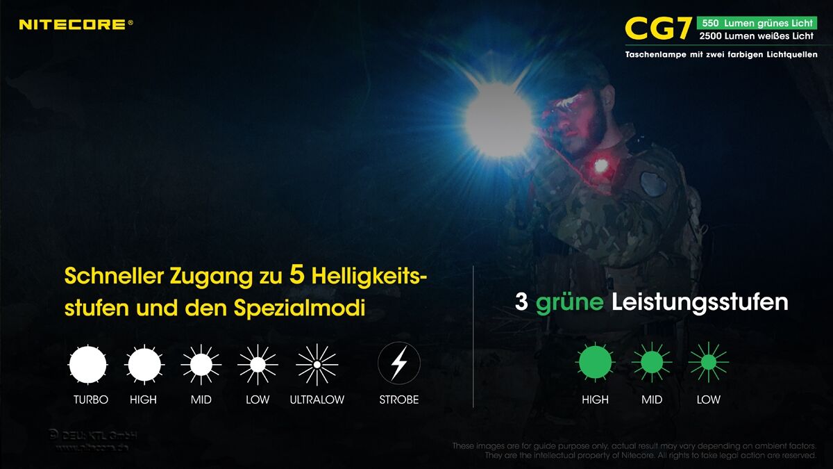 Nitecore Chameleon CG7 - 2500 Lumen Weißlicht, 540 Lumen grünes Licht