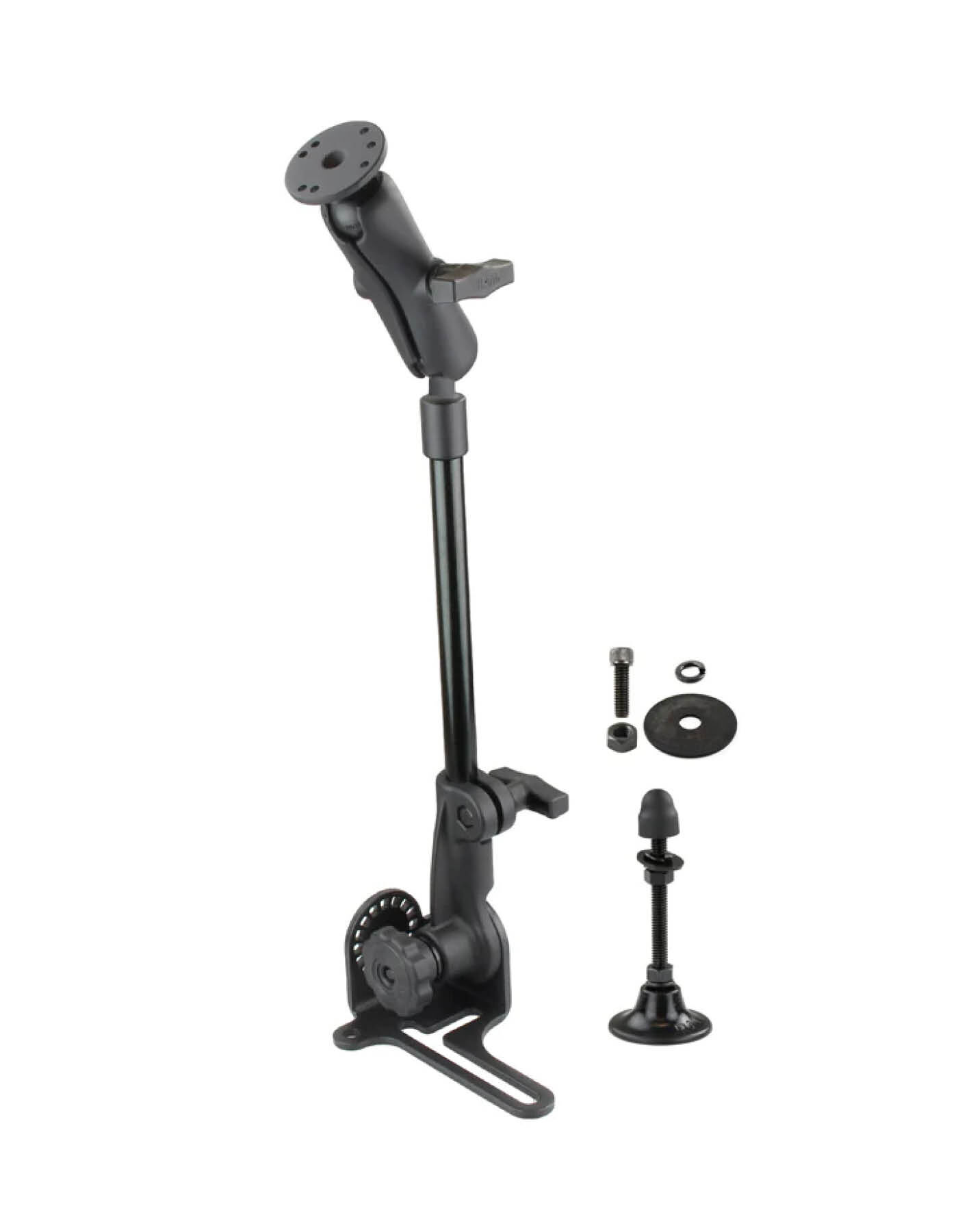 RAM Mounts Pod HD Universal Fahrzeughalterung mit AMPS-Anbindung mit zusätzlichem Standfuss - Ratchet-System (revers), max. 80 cm hoch, mittlerer Verb